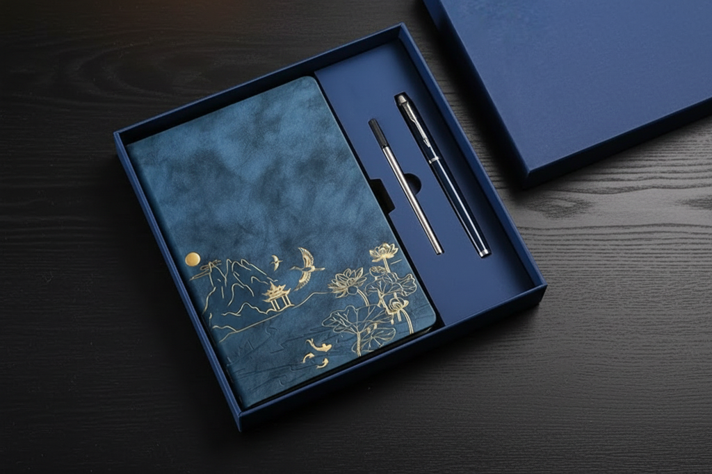 Gift set with black wooden table background