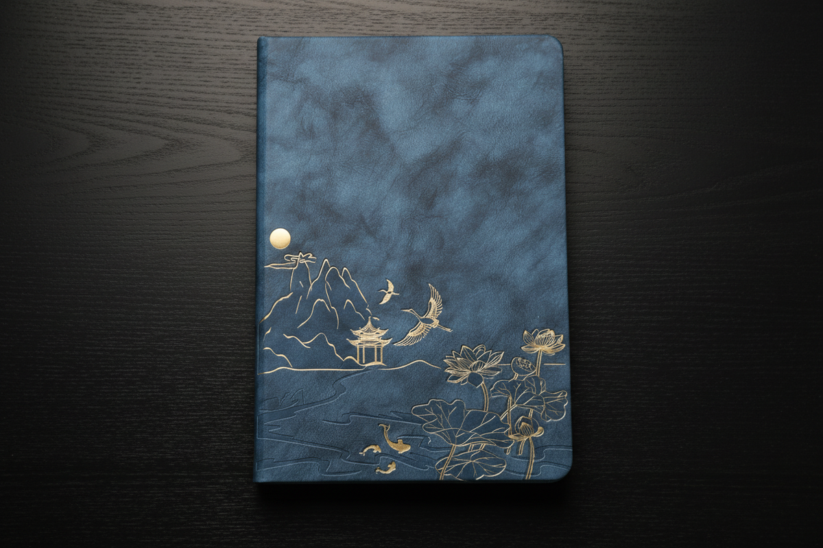 Journal with black wooden table background